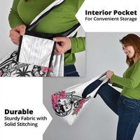 Guam Chamorro Grocery Bag Bougainvillea White Polynesian Tribal Pattern