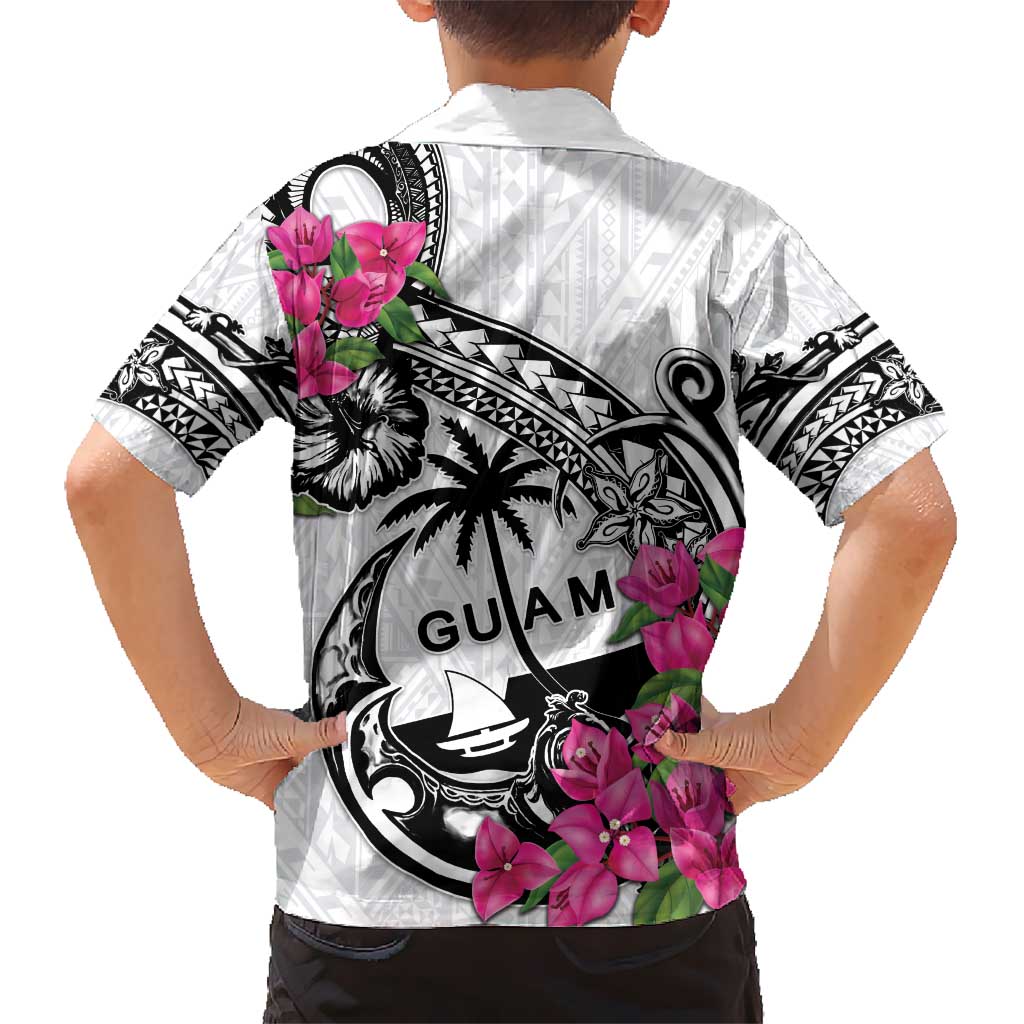 Guam Chamorro Hawaiian Shirt Bougainvillea White Polynesian Tribal Pattern