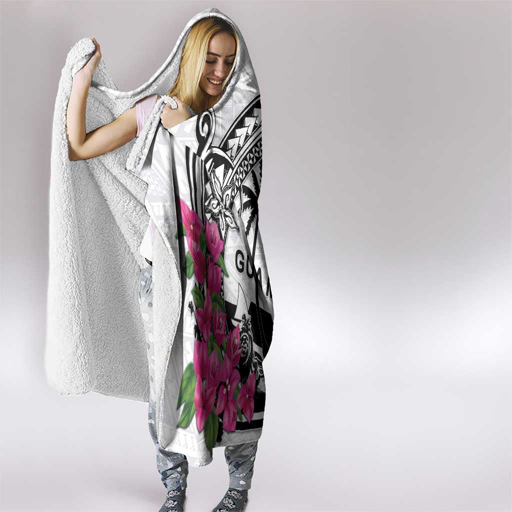 Guam Chamorro Hooded Blanket Bougainvillea White Polynesian Tribal Pattern