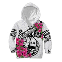 Guam Chamorro Kid Hoodie Bougainvillea White Polynesian Tribal Pattern
