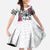 Guam Chamorro Kid Short Sleeve Dress Bougainvillea White Polynesian Tribal Pattern