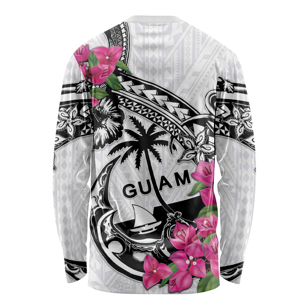 Guam Chamorro Long Sleeve Shirt Bougainvillea White Polynesian Tribal Pattern
