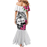 Guam Chamorro Mermaid Dress Bougainvillea White Polynesian Tribal Pattern