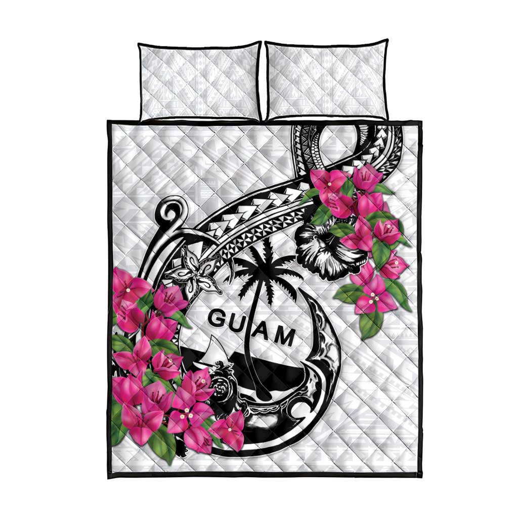 Guam Chamorro Quilt Bed Set Bougainvillea White Polynesian Tribal Pattern