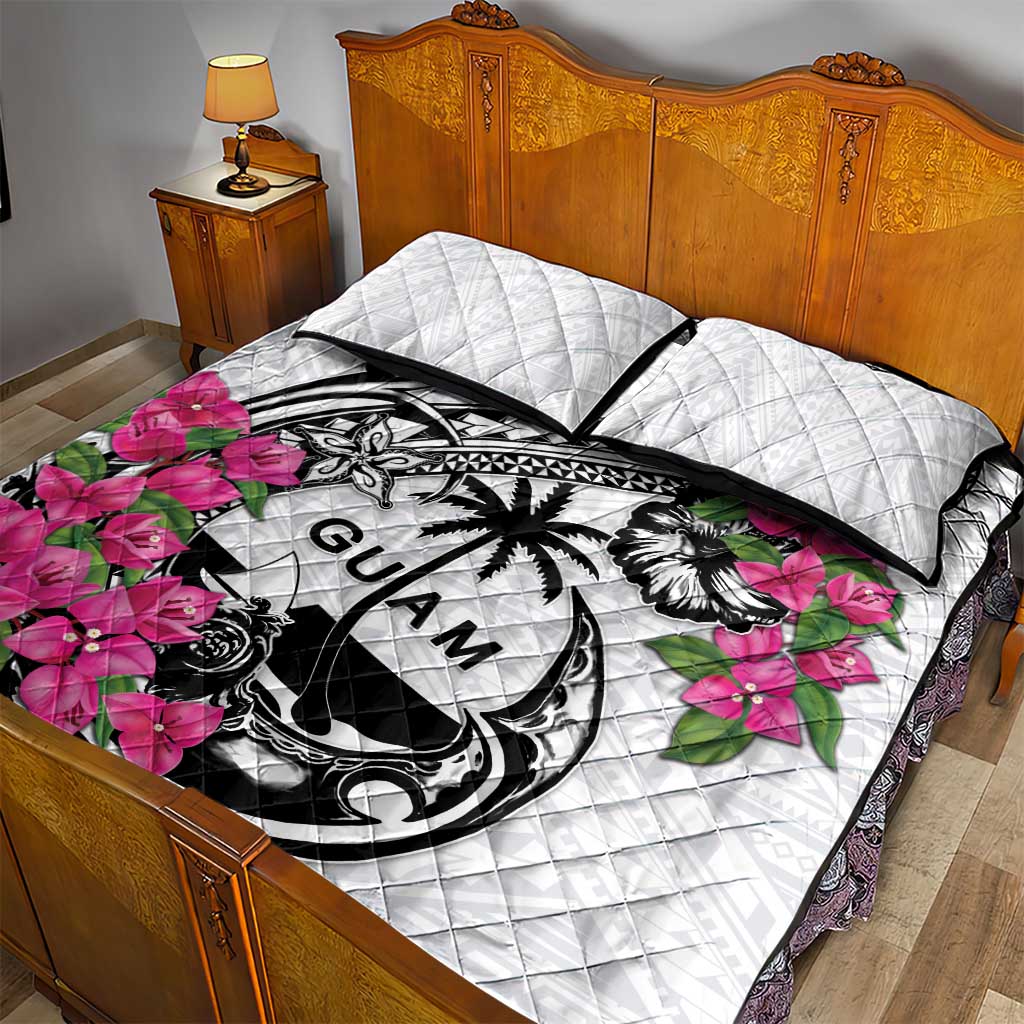 Guam Chamorro Quilt Bed Set Bougainvillea White Polynesian Tribal Pattern
