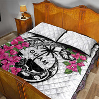 Guam Chamorro Quilt Bed Set Bougainvillea White Polynesian Tribal Pattern