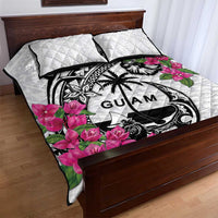 Guam Chamorro Quilt Bed Set Bougainvillea White Polynesian Tribal Pattern