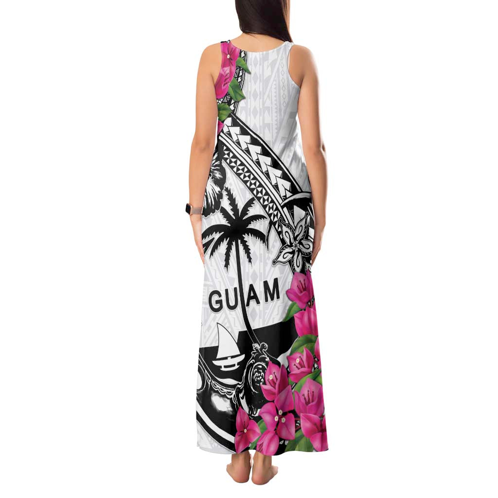 Guam Chamorro Tank Maxi Dress Bougainvillea White Polynesian Tribal Pattern