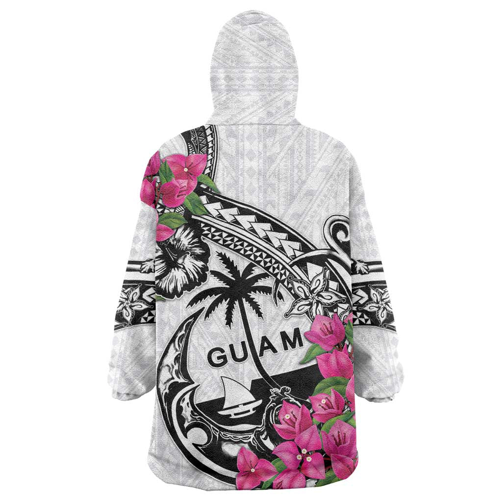 Guam Chamorro Wearable Blanket Hoodie Bougainvillea White Polynesian Tribal Pattern