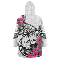 Guam Chamorro Wearable Blanket Hoodie Bougainvillea White Polynesian Tribal Pattern