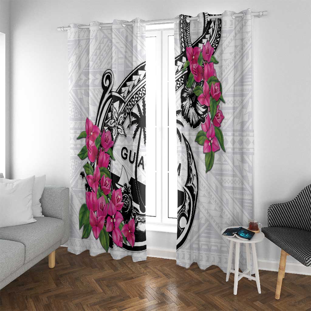 Guam Chamorro Window Curtain Bougainvillea White Polynesian Tribal Pattern
