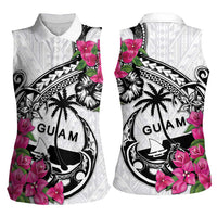 Guam Chamorro Women Sleeveless Polo Shirt Bougainvillea White Polynesian Tribal Pattern