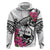 Guam Chamorro Zip Hoodie Bougainvillea White Polynesian Tribal Pattern