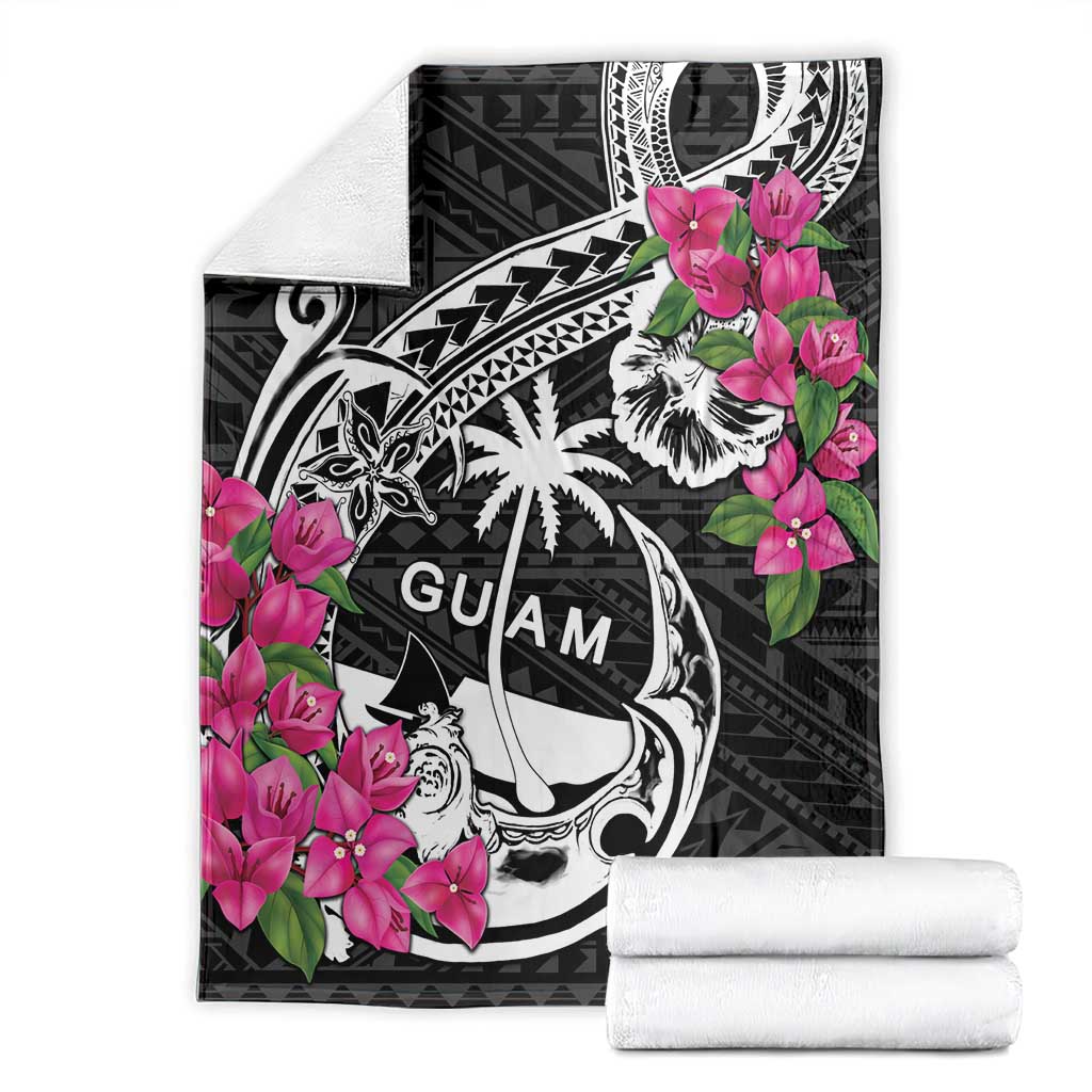 Guam Chamorro Blanket Bougainvillea Black Polynesian Tribal Pattern