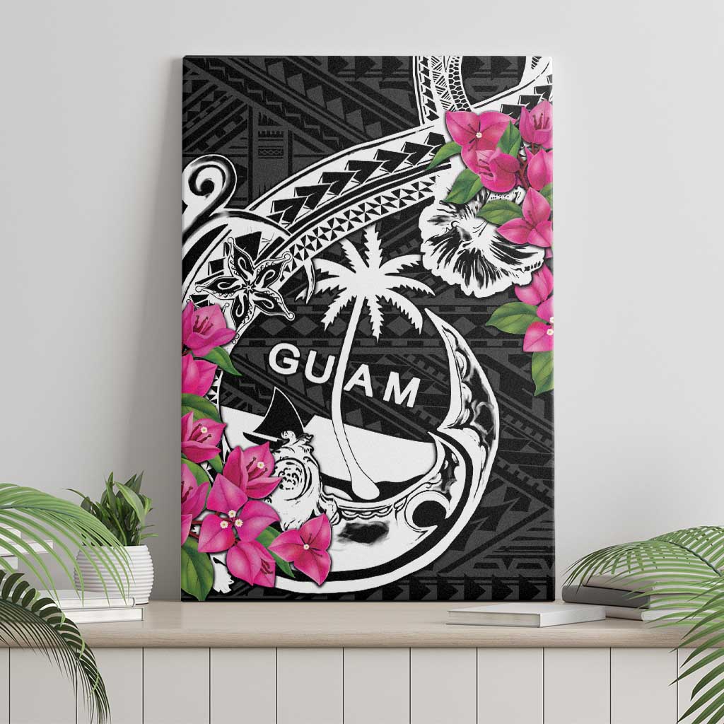 Guam Chamorro Canvas Wall Art Bougainvillea Black Polynesian Tribal Pattern