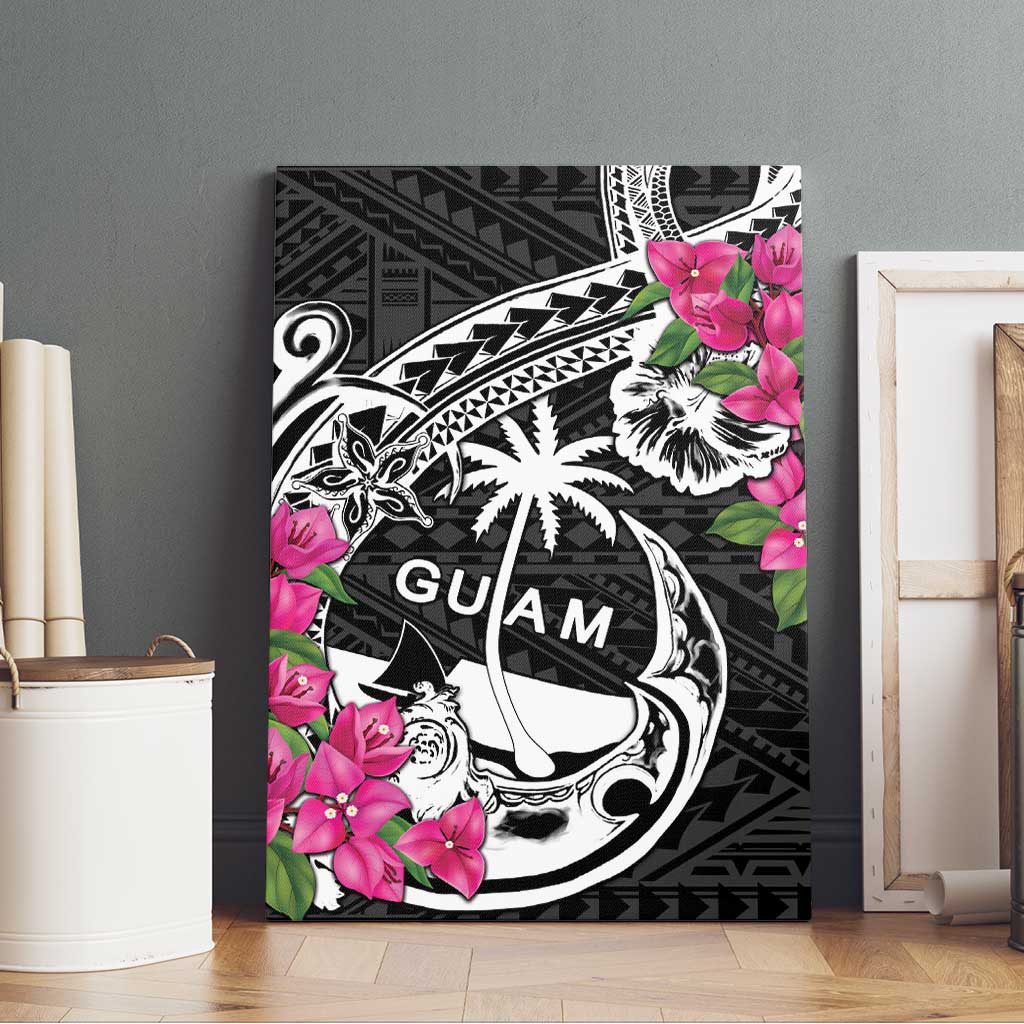 Guam Chamorro Canvas Wall Art Bougainvillea Black Polynesian Tribal Pattern