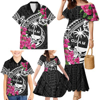 Guam Chamorro Family Matching Mermaid Dress and Hawaiian Shirt Bougainvillea Black Polynesian Tribal Pattern