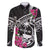 Guam Chamorro Family Matching Off The Shoulder Long Sleeve Dress and Hawaiian Shirt Bougainvillea Black Polynesian Tribal Pattern