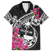 Guam Chamorro Family Matching Short Sleeve Bodycon Dress and Hawaiian Shirt Bougainvillea Black Polynesian Tribal Pattern