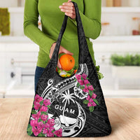 Guam Chamorro Grocery Bag Bougainvillea Black Polynesian Tribal Pattern