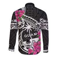 Guam Chamorro Long Sleeve Button Shirt Bougainvillea Black Polynesian Tribal Pattern