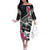 Guam Chamorro Off The Shoulder Long Sleeve Dress Bougainvillea Black Polynesian Tribal Pattern