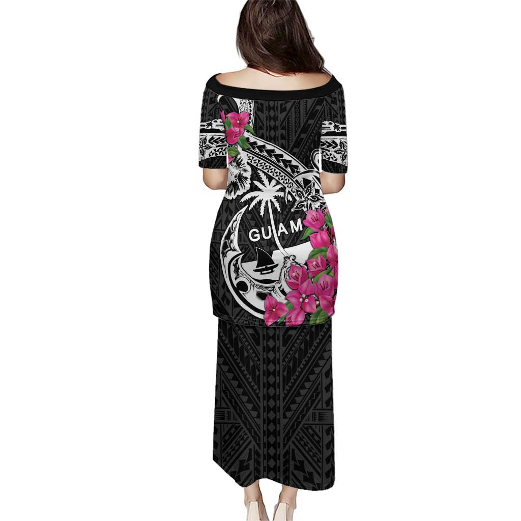 Guam Chamorro Puletasi Bougainvillea Black Polynesian Tribal Pattern