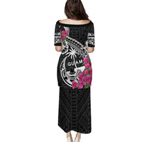 Guam Chamorro Puletasi Bougainvillea Black Polynesian Tribal Pattern