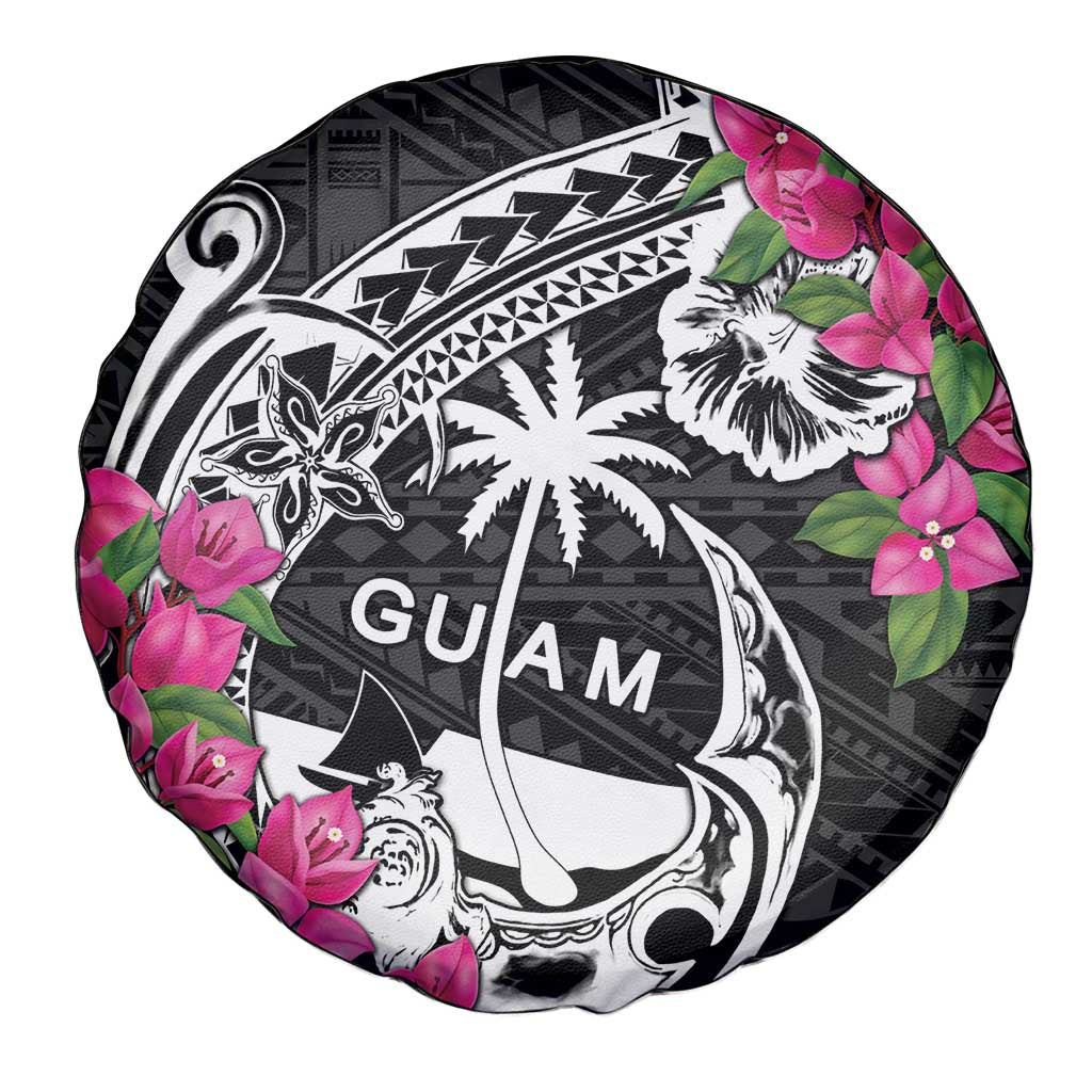 Guam Chamorro Spare Tire Cover Bougainvillea Black Polynesian Tribal Pattern