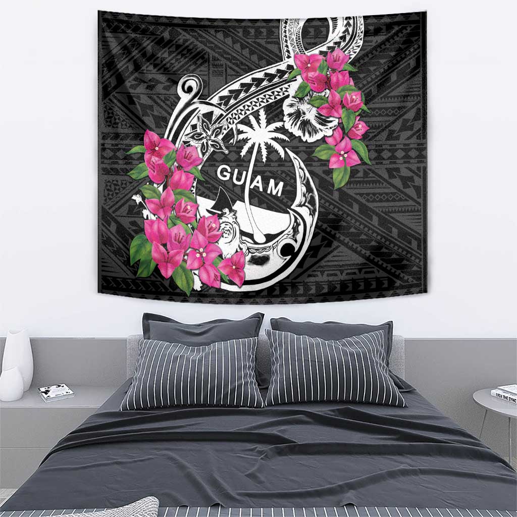 Guam Chamorro Tapestry Bougainvillea Black Polynesian Tribal Pattern