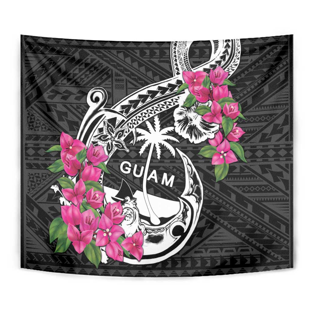 Guam Chamorro Tapestry Bougainvillea Black Polynesian Tribal Pattern