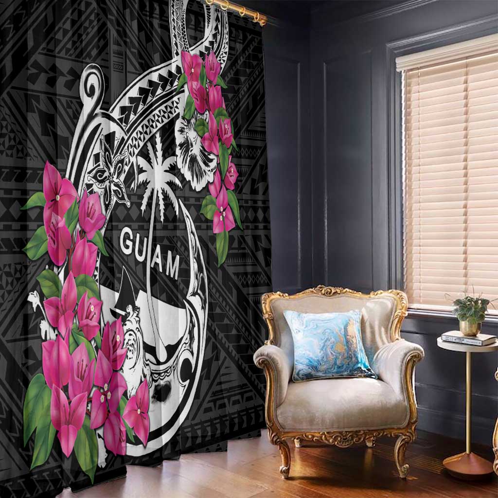 Guam Chamorro Window Curtain Bougainvillea Black Polynesian Tribal Pattern