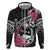 Guam Chamorro Zip Hoodie Bougainvillea Black Polynesian Tribal Pattern