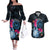 Tahiti Ia Orana Couples Matching Off The Shoulder Long Sleeve Dress and Hawaiian Shirt Polynesian Turtle With Coat Of Arms LT05 Blue - Polynesian Pride