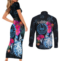 Tahiti Ia Orana Couples Matching Short Sleeve Bodycon Dress and Long Sleeve Button Shirt Polynesian Turtle With Coat Of Arms LT05 - Polynesian Pride