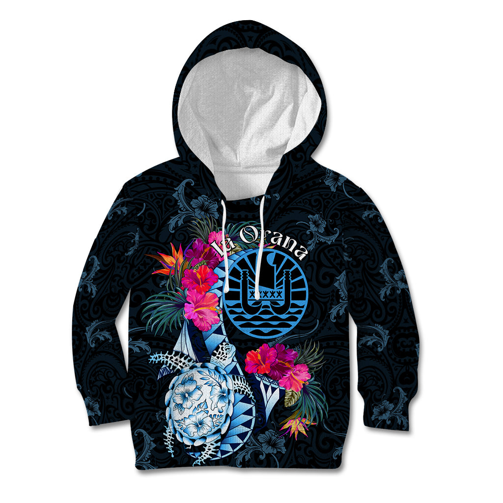 Tahiti Ia Orana Kid Hoodie Polynesian Turtle With Coat Of Arms LT05 Hoodie Blue - Polynesian Pride