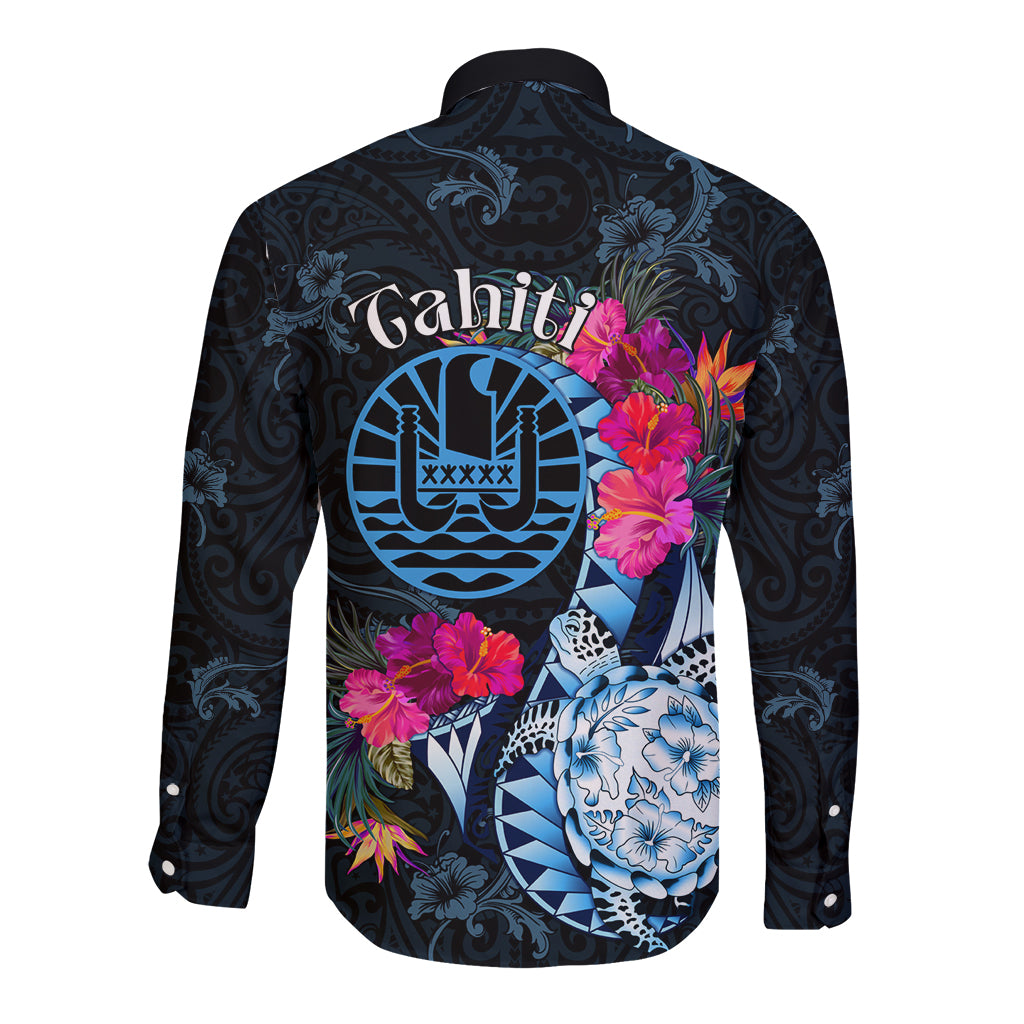 Tahiti Ia Orana Long Sleeve Button Shirt Polynesian Turtle With Coat Of Arms LT05 - Polynesian Pride