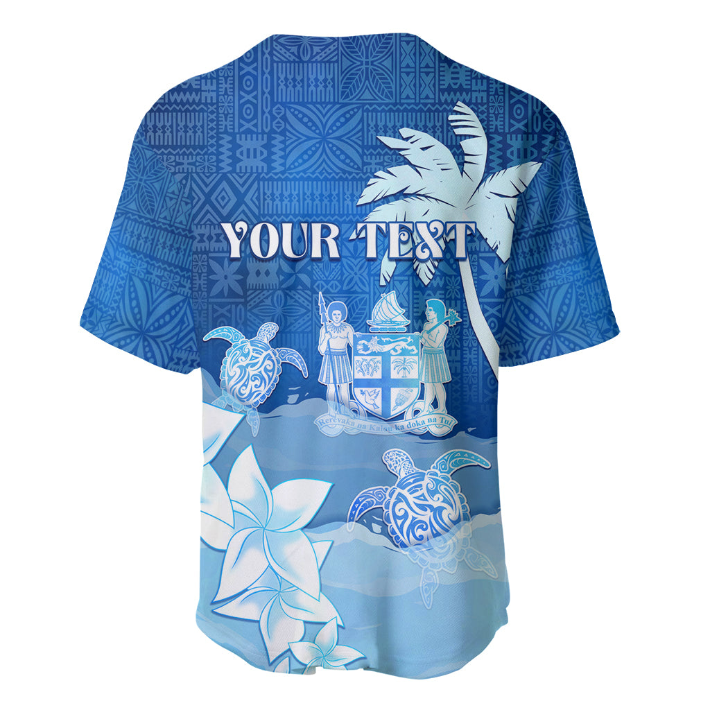 Personalised Bula Fiji Baseball Jersey Fijian Masi Pattern With Blue Coat Of Arms LT05 - Polynesian Pride