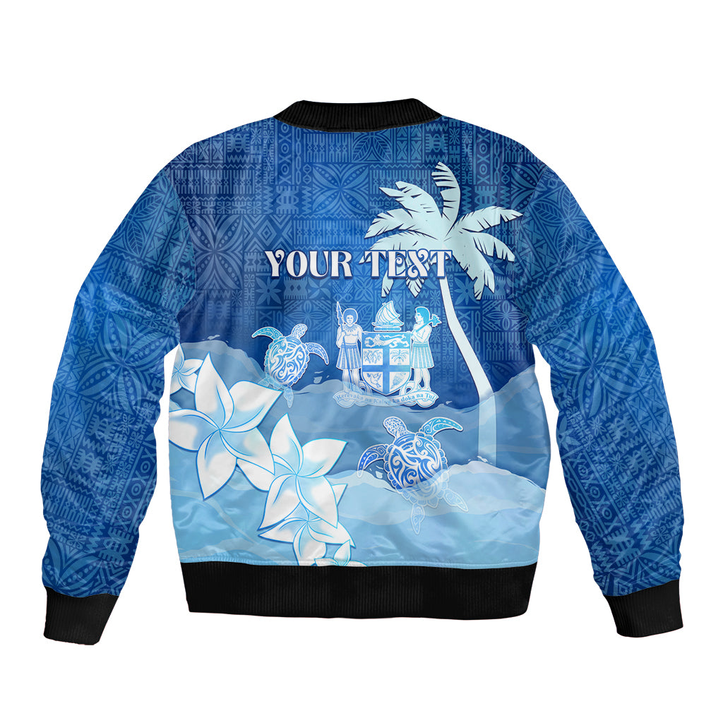 Personalised Bula Fiji Bomber Jacket Fijian Masi Pattern With Blue Coat Of Arms LT05 - Polynesian Pride