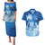 Personalised Bula Fiji Couples Matching Puletasi and Hawaiian Shirt Fijian Masi Pattern With Blue Coat Of Arms LT05 Blue - Polynesian Pride