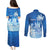 Personalised Bula Fiji Couples Matching Puletasi and Long Sleeve Button Shirt Fijian Masi Pattern With Blue Coat Of Arms LT05 - Polynesian Pride