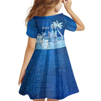 Personalised Bula Fiji Family Matching Long Sleeve Bodycon Dress and Hawaiian Shirt Fijian Masi Pattern With Blue Coat Of Arms LT05 - Polynesian Pride