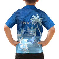 Personalised Bula Fiji Kid Hawaiian Shirt Fijian Masi Pattern With Blue Coat Of Arms LT05 - Polynesian Pride