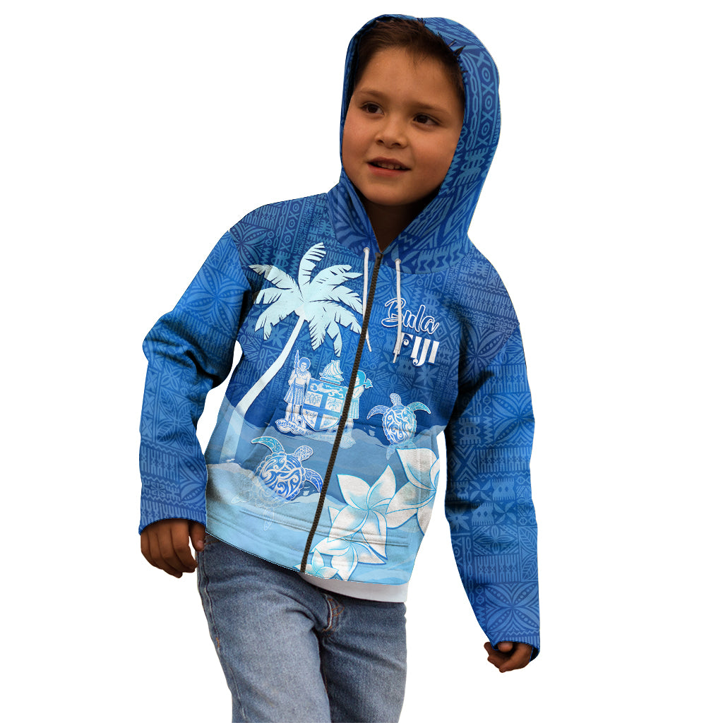 Personalised Bula Fiji Kid Hoodie Fijian Masi Pattern With Blue Coat Of Arms LT05 - Polynesian Pride