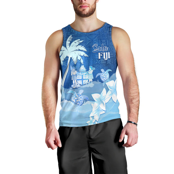Personalised Bula Fiji Men Tank Top Fijian Masi Pattern With Blue Coat ...