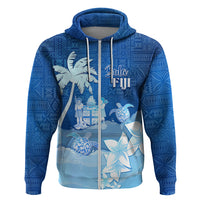 Personalised Bula Fiji Zip Hoodie Fijian Masi Pattern With Blue Coat Of Arms LT05 Zip Hoodie Blue - Polynesian Pride