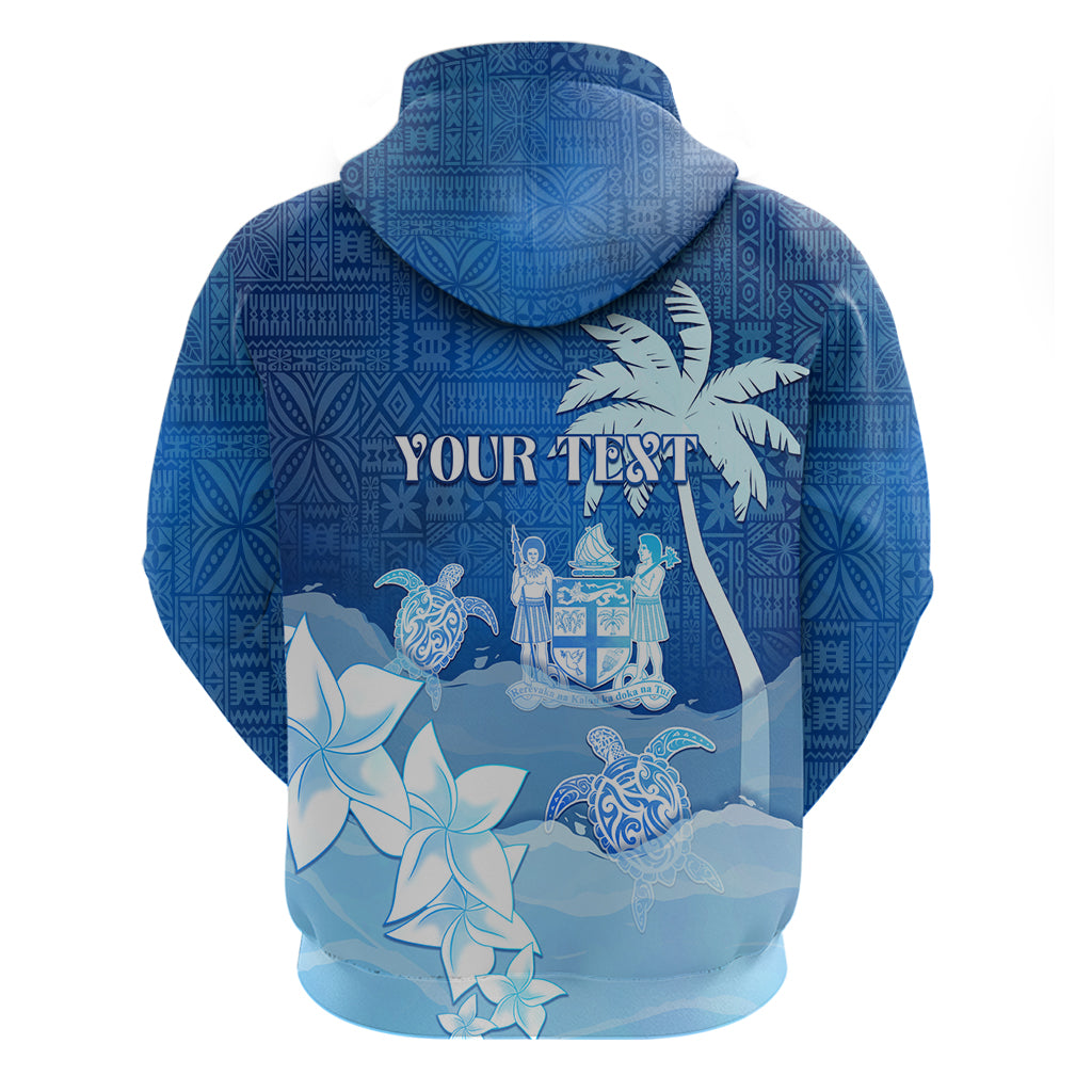 Personalised Bula Fiji Zip Hoodie Fijian Masi Pattern With Blue Coat Of Arms LT05 - Polynesian Pride