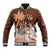 Personalised Bula Fiji Baseball Jacket Fijian Masi Pattern With Brown Coat Of Arms LT05 Unisex Brown - Polynesian Pride