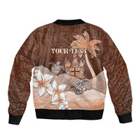 Personalised Bula Fiji Bomber Jacket Fijian Masi Pattern With Brown Coat Of Arms LT05 - Polynesian Pride