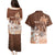 Personalised Bula Fiji Couples Matching Puletasi and Hawaiian Shirt Fijian Masi Pattern With Brown Coat Of Arms LT05 - Polynesian Pride